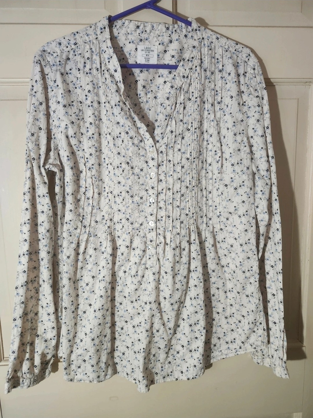 By H&M, Lightweight Floral Pintuck Tunic Blouse - White with Navy Ditsy Print